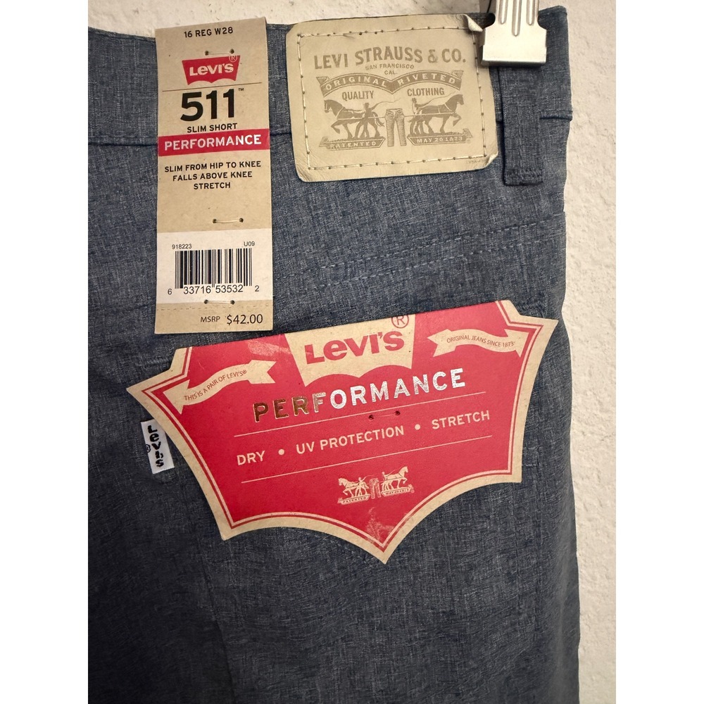 Levis 511 Slim Performance Shorts Mens 16 Reg 28 Blue Heather UV Stretch 9" Ins - Picture 7 of 9